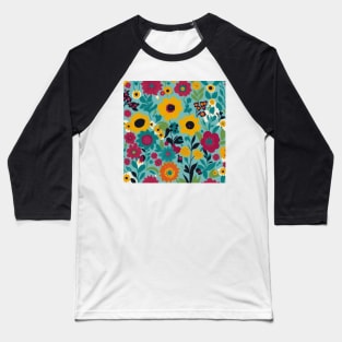 Whimsy Blooms Pattern Baseball T-Shirt